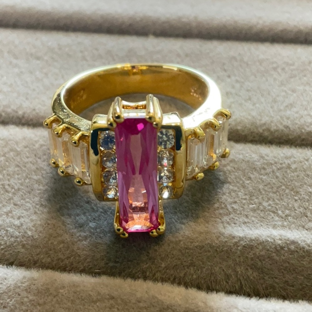 Pink & White Cubic Zirconia Gold Vermeil Sterling Silver Ring - Picture 4 of 5